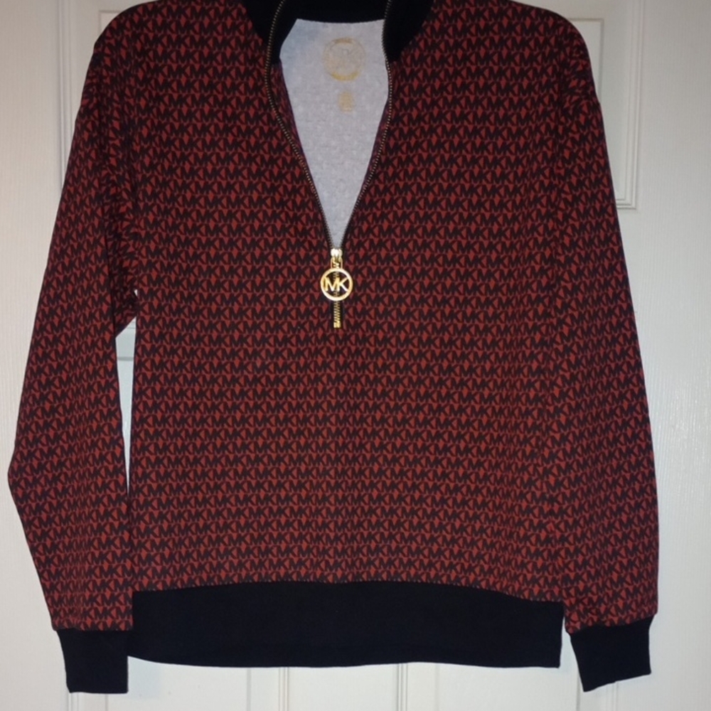 Michael Kors Red and Black Patterned Sweater